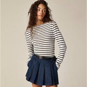 J.Crew Collection Sheer Wool Blend Long Sleeve T-Shirt WMNS S White Black Stripe